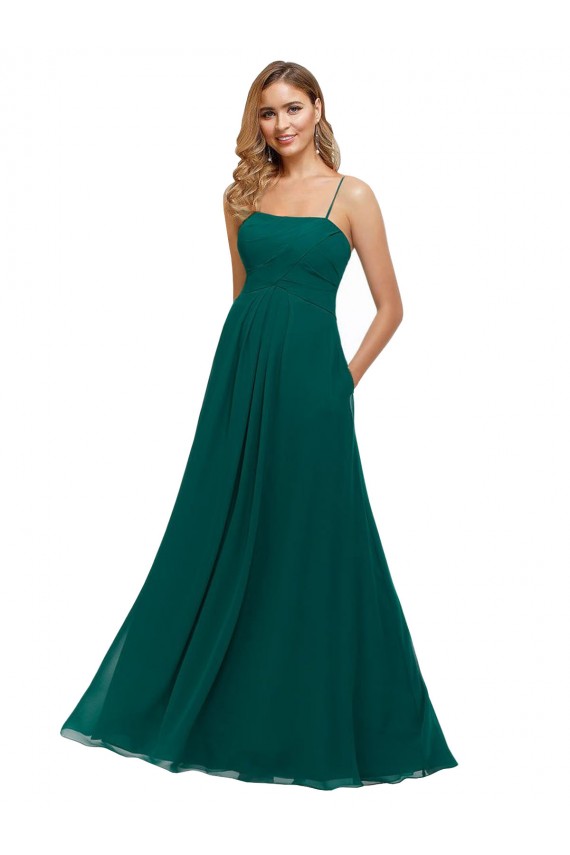 Soft Chiffon Low Back Long Spaghetti Straps Hunter A-Line Bridesmaid Dress Sudbury