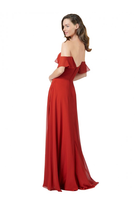 Soft Chiffon V-Back Long Sweetheart Red A-Line Bridesmaid Dress Sudbury