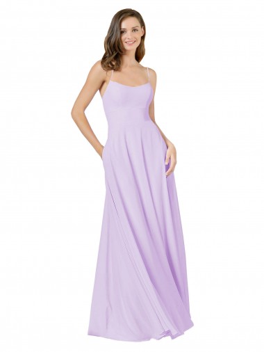 Soft Chiffon Long Spaghetti Straps Lilac A-Line Bridesmaid Gown Sudbury