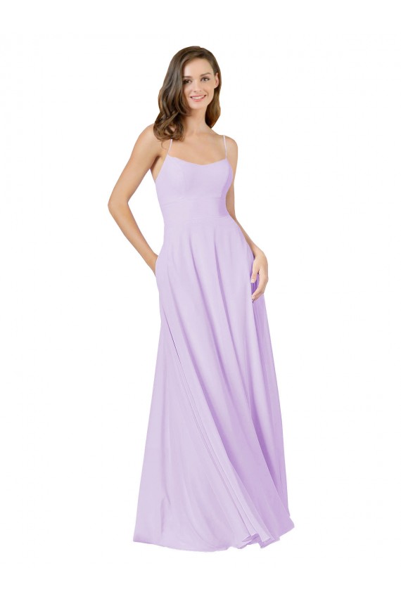 Soft Chiffon Long Spaghetti Straps Lilac A-Line Bridesmaid Gown Sudbury