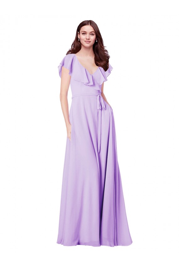 Soft Chiffon V-Back Long V-Neck Lilac A-Line Bridesmaid Dress / Formal Dress Sudbury