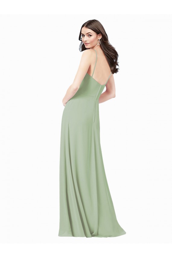Soft Chiffon Sleeveless Spaghetti Straps Smoke Green A-Line Bridesmaid Dress Sudbury