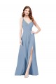 Soft Chiffon Keyhole Back Long Spaghetti Straps Dusty Blue A-Line Formal Dress / Bridesmaid Dress Sudbury