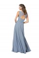 Soft Chiffon Keyhole Back Long Spaghetti Straps Dusty Blue A-Line Formal Dress / Bridesmaid Dress Sudbury
