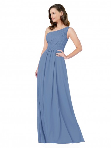 Soft Chiffon Long One Shoulder Windsor Blue Sheath Bridesmaid Dress Sudbury