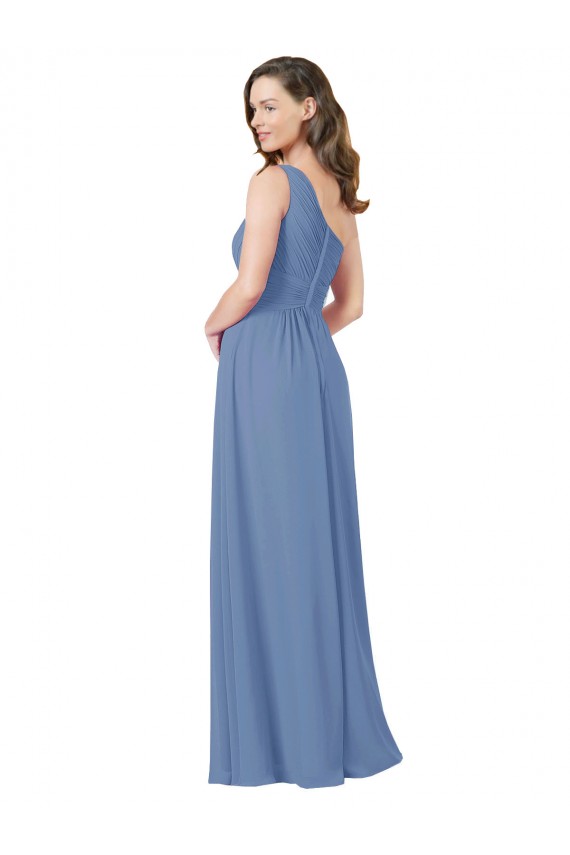 Soft Chiffon Long One Shoulder Windsor Blue Sheath Bridesmaid Dress Sudbury