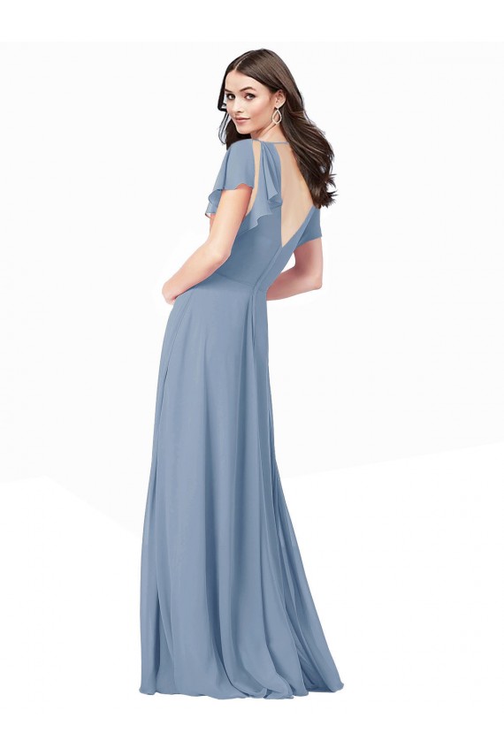 Soft Chiffon Long V-Neck A-Line Black Tie Prom Dress / Bridesmaid Dress Sudbury