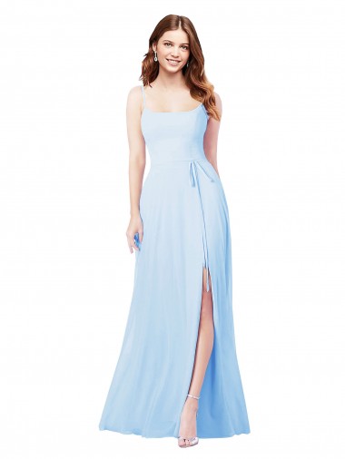 Soft Chiffon Long Spaghetti Straps Light Sky Blue Sheath Bridesmaid Dress Sudbury