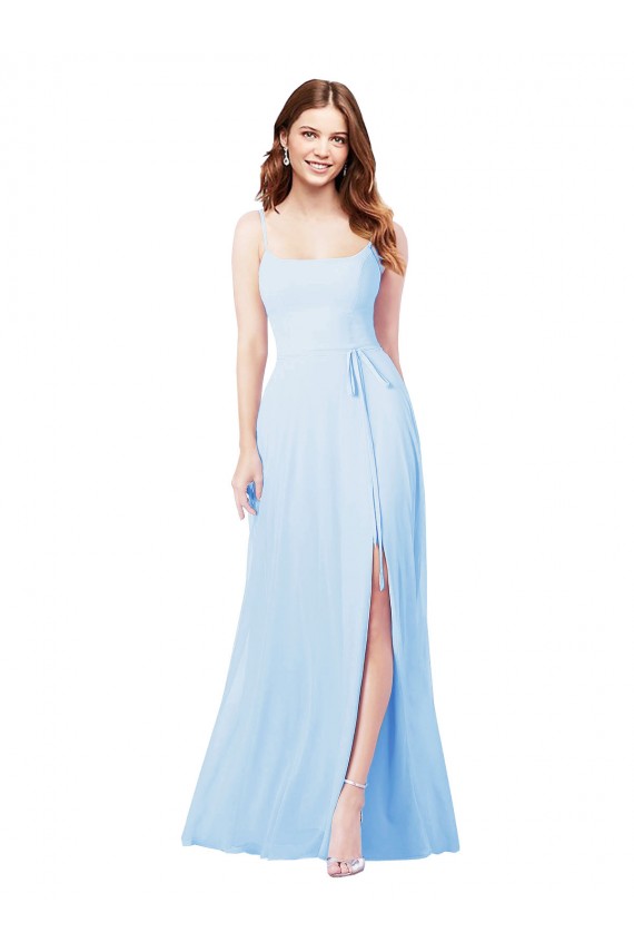 Soft Chiffon Long Spaghetti Straps Light Sky Blue Sheath Bridesmaid Dress Sudbury