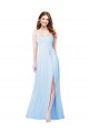 Soft Chiffon Long Spaghetti Straps Light Sky Blue Sheath Bridesmaid Dress Sudbury