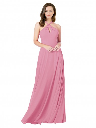 Soft Chiffon Keyhole Back Long Halter Neck A-Line Prom Dress / Bridesmaid Dress Sudbury