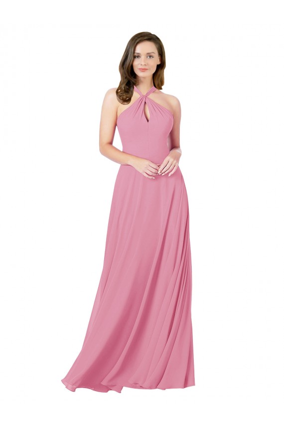 Soft Chiffon Keyhole Back Long Halter Neck A-Line Prom Dress / Bridesmaid Dress Sudbury