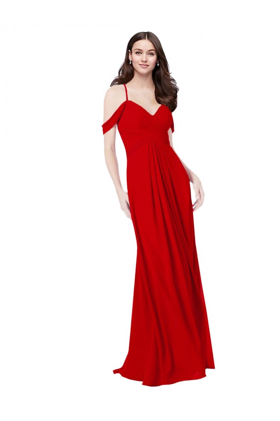 Soft Chiffon Criss Cross Back Long V-Neck Dark Red A-Line Bridesmaid Dress Sudbury
