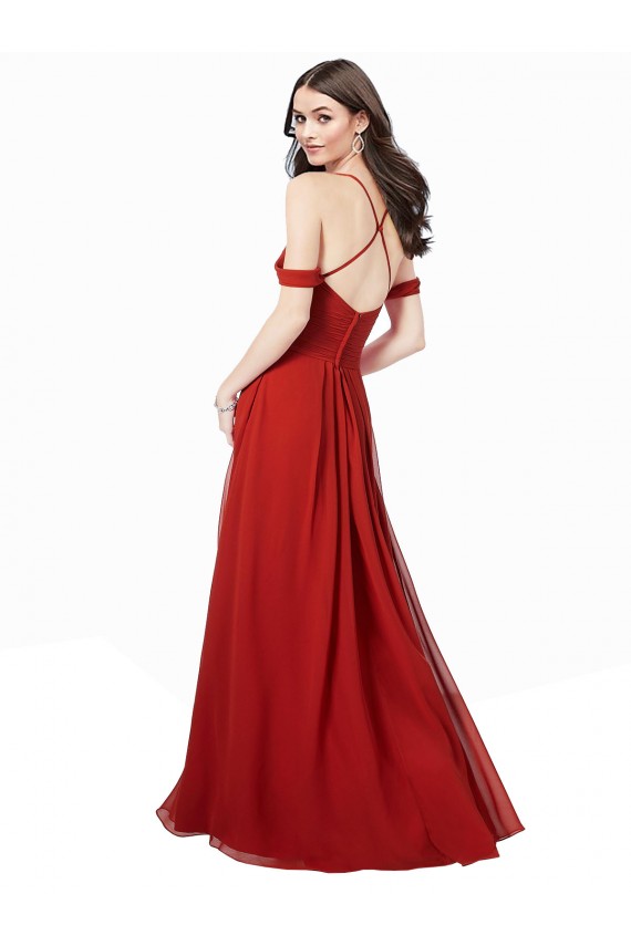Soft Chiffon Criss Cross Back Long V-Neck Dark Red A-Line Bridesmaid Dress Sudbury
