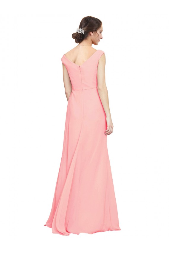 Soft Chiffon Long V-Neck Salmon A-Line Bridesmaid Dress Sudbury