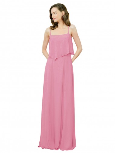 Soft Chiffon Long Spaghetti Straps Skin Pink A-Line Bridesmaid Dress Sudbury