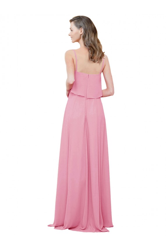 Soft Chiffon Long Spaghetti Straps Skin Pink A-Line Bridesmaid Dress Sudbury