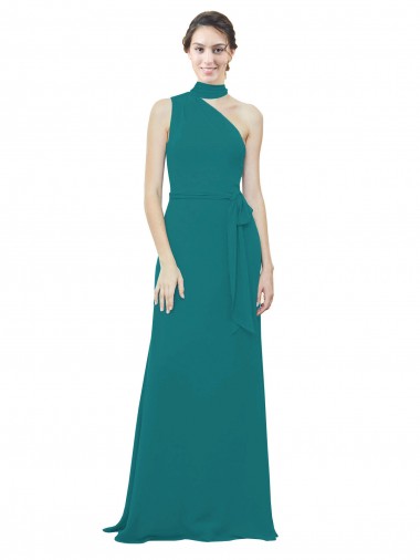 Soft Chiffon Long One Shoulder Hunter A-Line Bridesmaid Dress Sudbury