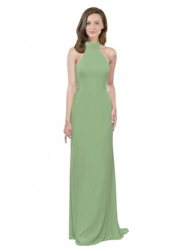 Soft Chiffon Long Halter Neck Seagrass A-Line Formal Dress / Bridesmaid Dress Sudbury