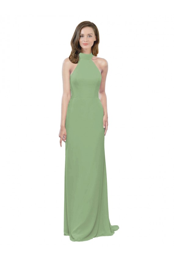 Soft Chiffon Long Halter Neck Seagrass A-Line Formal Dress / Bridesmaid Dress Sudbury