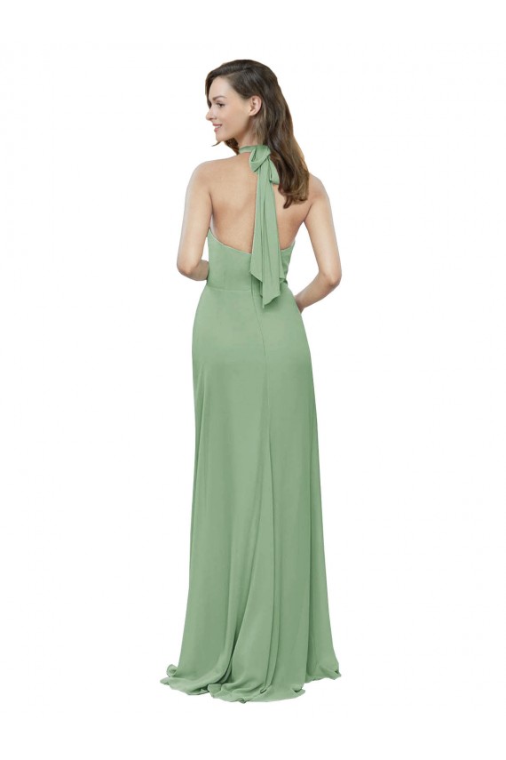 Soft Chiffon Long Halter Neck Seagrass A-Line Formal Dress / Bridesmaid Dress Sudbury