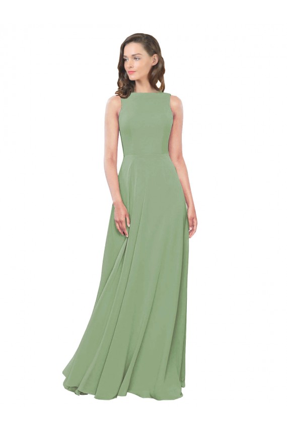 Soft Chiffon Long Square Neck Seagrass A-Line Bridesmaid Dress Sudbury