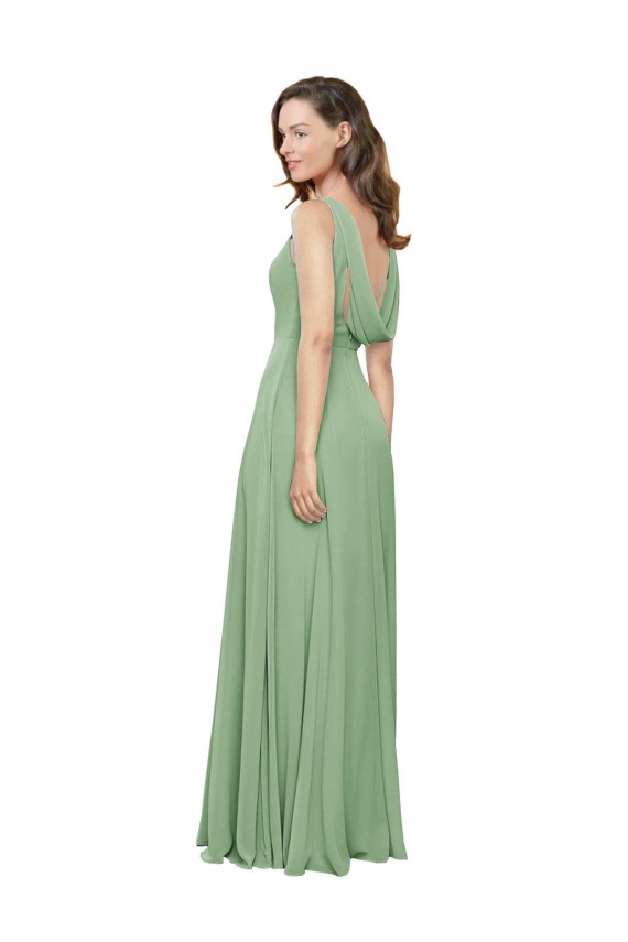 Soft Chiffon Long Square Neck Seagrass A-Line Bridesmaid Dress Sudbury