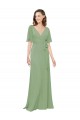 Soft Chiffon Long V-Neck Seagrass A-Line Bridesmaid Dress Sudbury