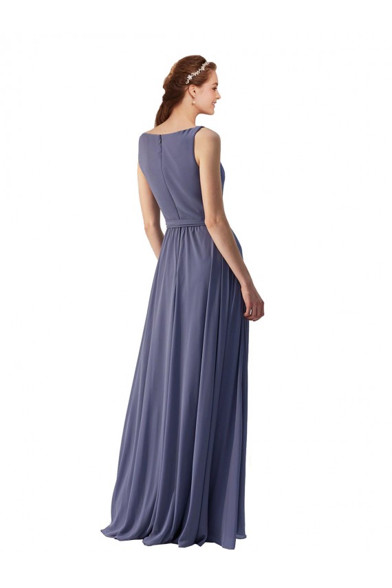 Soft Chiffon Long V-Neck Silver Stone A-Line Bridesmaid Dress Sudbury