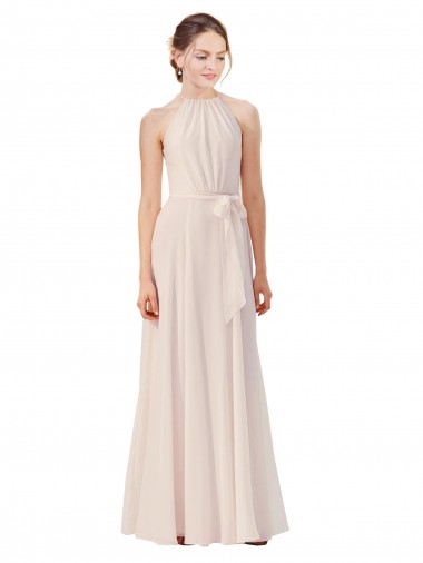 Soft Chiffon Long Bateau Neck A-Line Bridesmaid Dress Sudbury