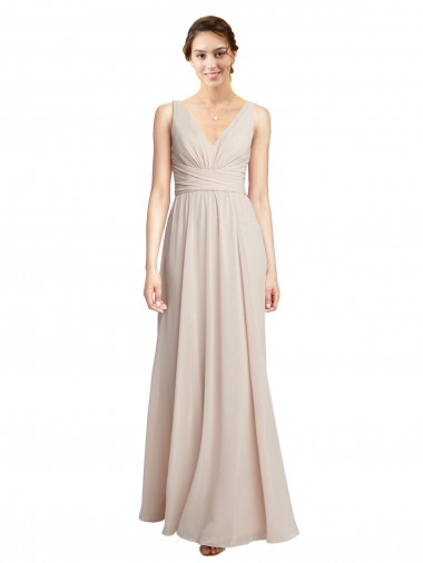 Soft Chiffon Long V-Neck Cream Pink A-Line Formal Dress / Bridesmaid Dress Sudbury
