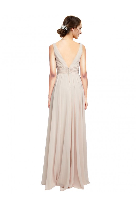 Soft Chiffon Long V-Neck Cream Pink A-Line Formal Dress / Bridesmaid Dress Sudbury