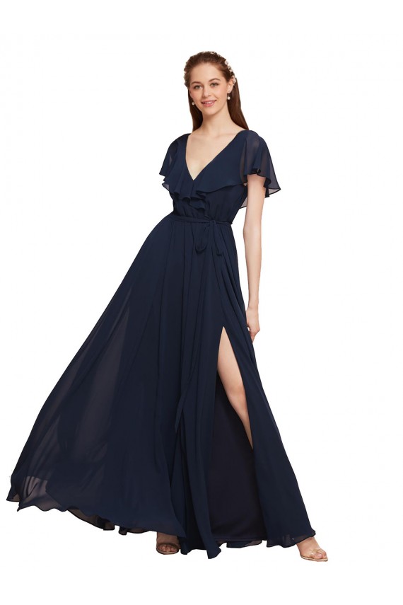 Chiffon V-Back Long V-Neck A-Line Evening Gowns / Bridesmaid Dresses Sudbury