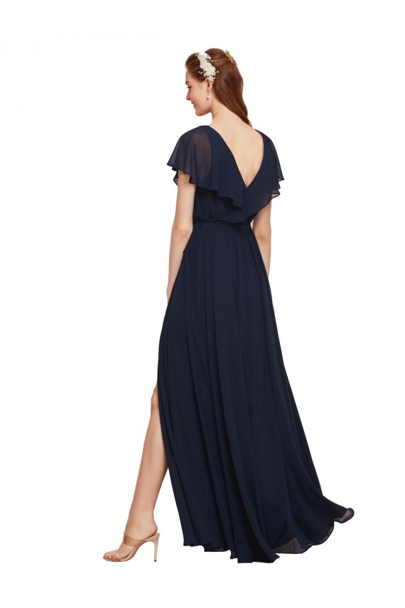 Chiffon V-Back Long V-Neck A-Line Evening Gowns / Bridesmaid Dresses Sudbury