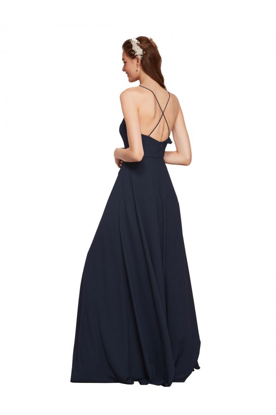 Soft Chiffon Criss Cross Open Back Long Spaghetti Straps A-Line Bridesmaid Dresses Sudbury