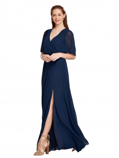 Soft Chiffon Long V-Neck Dark Navy A-Line Bridesmaid Dress / Formal Dress Sudbury