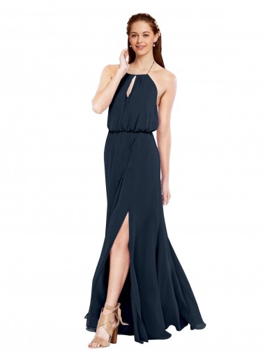 Chiffon Criss Cross Open Back Long Halter Neck A-Line Bridesmaid Dress / Evening Dress Sudbury