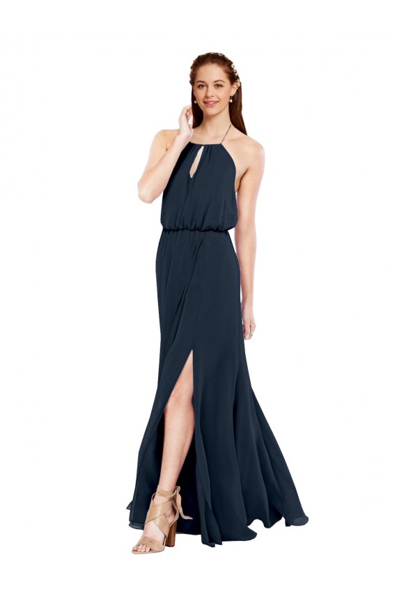 Chiffon Criss Cross Open Back Long Halter Neck A-Line Bridesmaid Dress / Evening Dress Sudbury