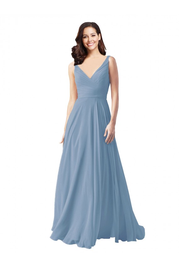 Chiffon Long V-Neck A-Line Wedding Party Dress Sudbury