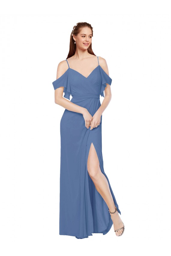 Soft Chiffon Long Off the Shoulder Windsor Blue A-Line Bridesmaid Dress Sudbury