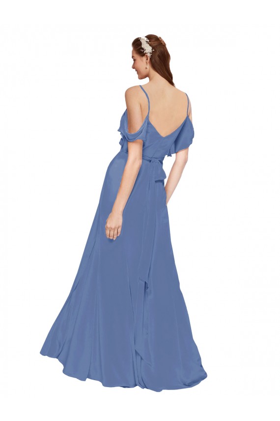 Soft Chiffon Long Off the Shoulder Windsor Blue A-Line Bridesmaid Dress Sudbury