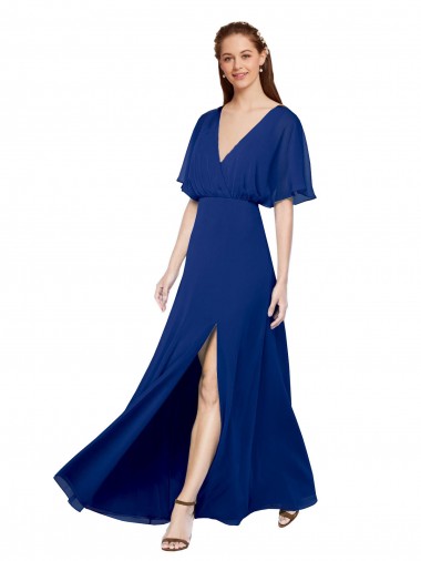 Chiffon Open Back Long V-Neck Royal Blue A-Line Bridesmaid Dress / Evening Gowns Sudbury