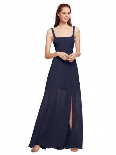 Chiffon Long Spaghetti Straps Dark Navy A-Line Bridesmaid Dress / Evening Dress Sudbury