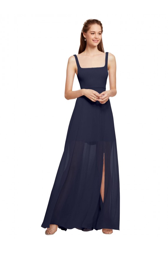 Chiffon Long Spaghetti Straps Dark Navy A-Line Bridesmaid Dress / Evening Dress Sudbury