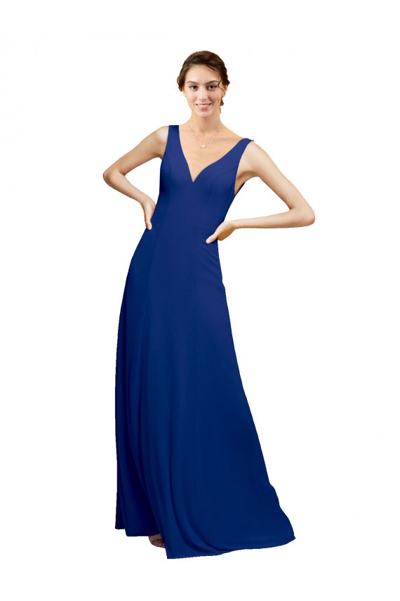 Chiffon Low Back Long Floor Length V-Neck A-Line Bridesmaid Dress Sudbury