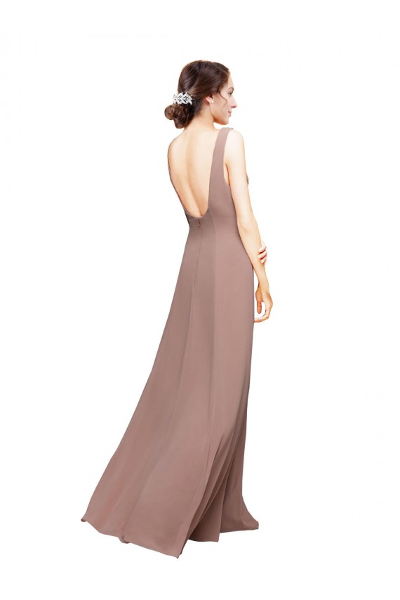 Chiffon Low Back Long Floor Length V-Neck A-Line Bridesmaid Dress Sudbury