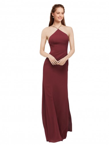 Soft Chiffon Open Back Long Halter Neck Sheath Formal Dress / Bridesmaid Dress Sudbury