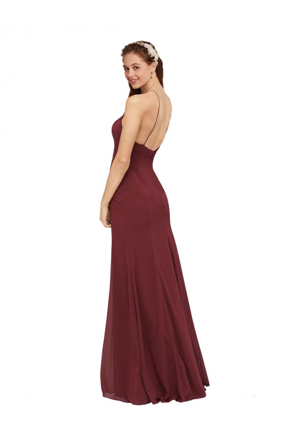 Soft Chiffon Open Back Long Halter Neck Sheath Formal Dress / Bridesmaid Dress Sudbury