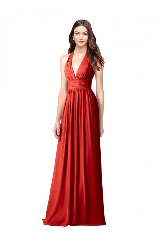 Soft Chiffon Open Back Long Halter Neck A-Line Bridesmaid Dress / Formal Dress Sudbury