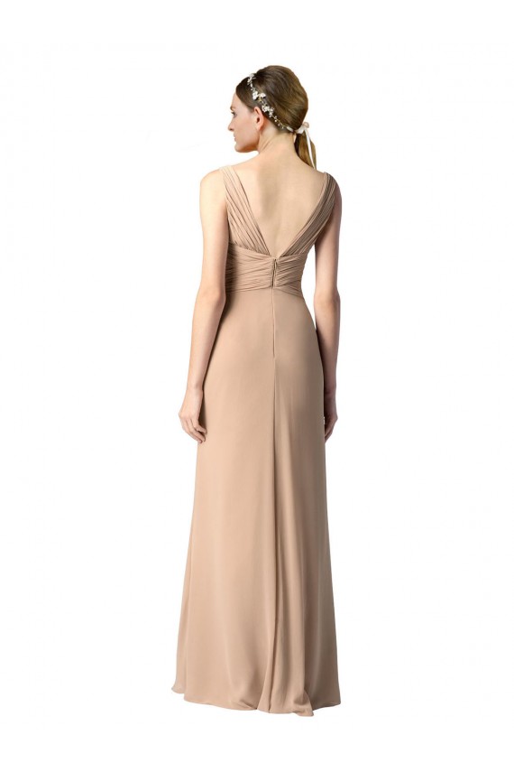 Soft Chiffon V-Back Long V-Neck Red Sheath Bridesmaid Dress Sudbury